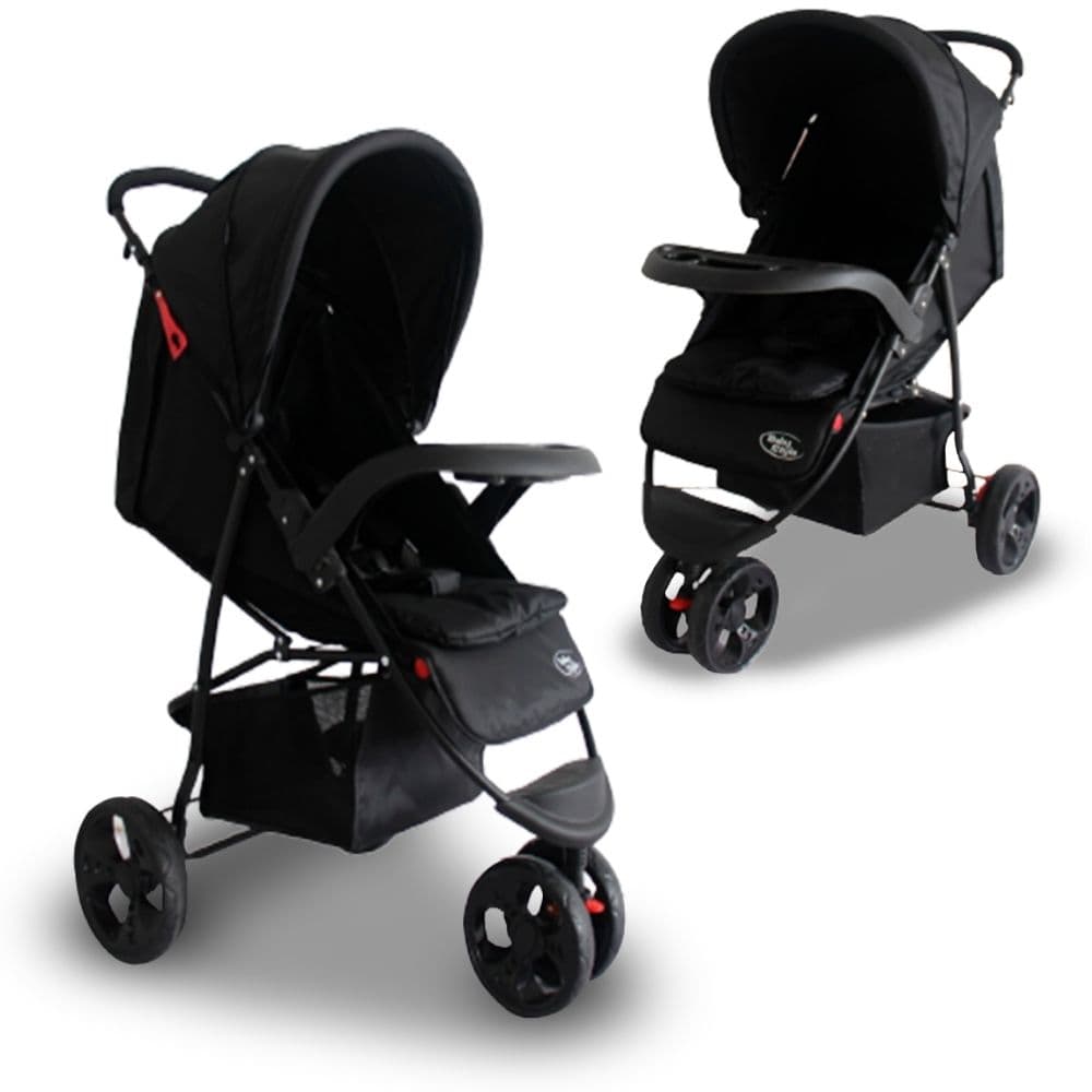 Carrinho de Bebê Passeio Infantil Urban 3 Rodas Grandes Triciclo - Baby Style Preto