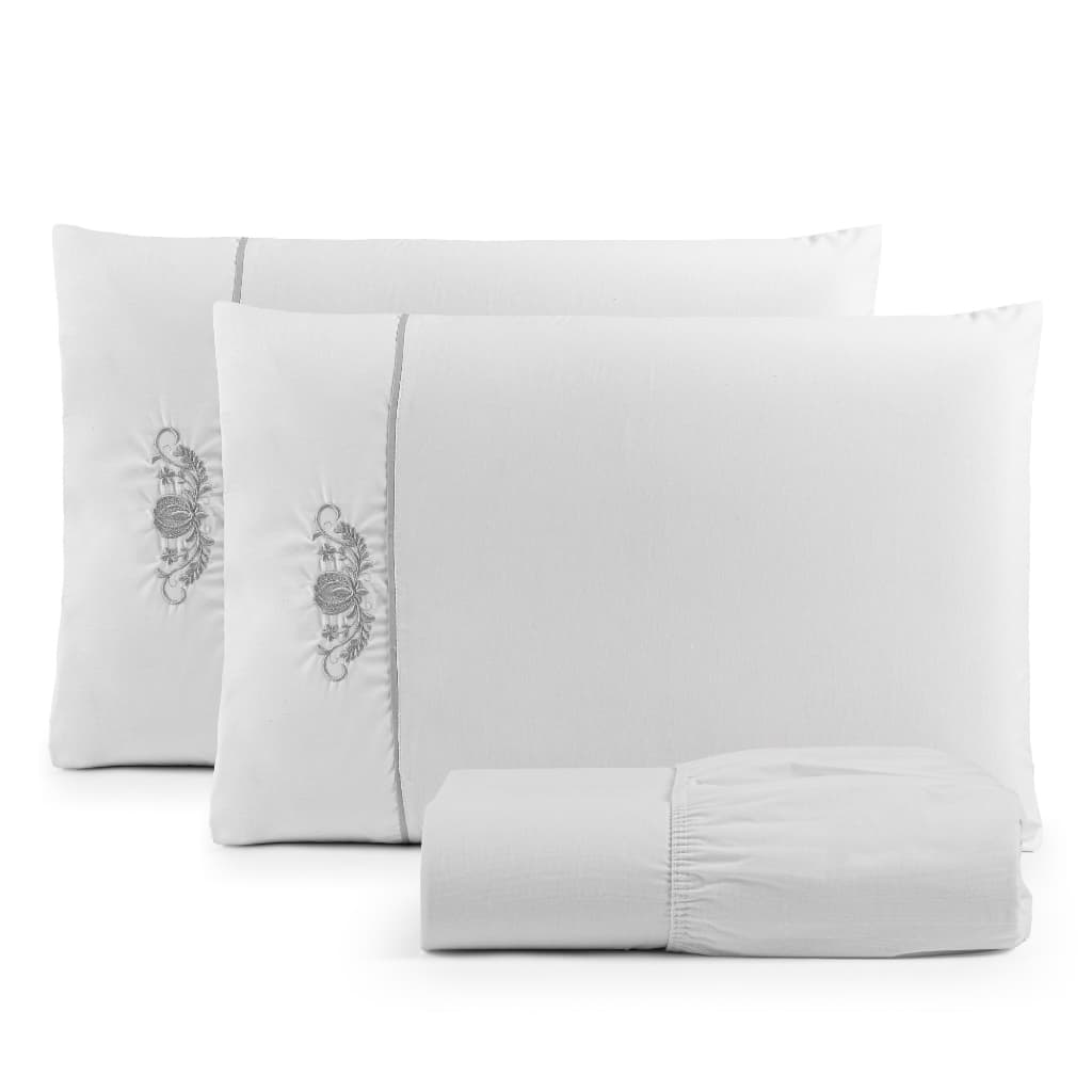 Jogo de Lençol Solteiro Casal Queen King 2-3 Peças Lençol com elástico e Fronha bordada