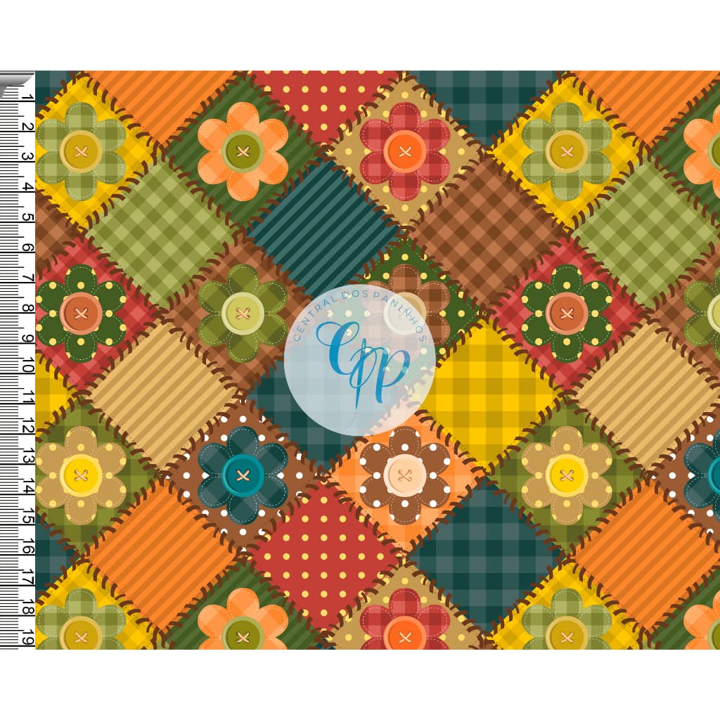 Tecido tricoline, microfibra ou gabardine - Patchwork - Flores e botão - 0.50CM