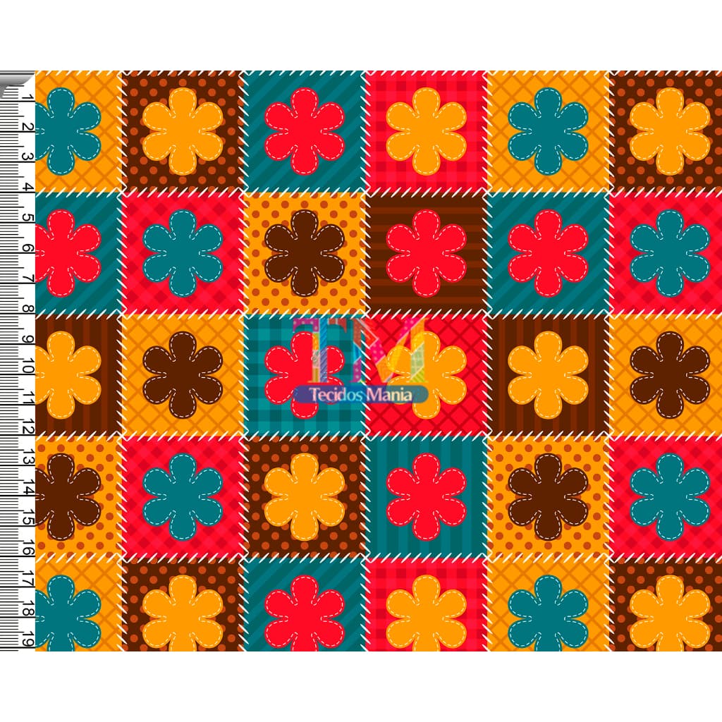 Tecido tricoline, microfibra ou gabardine estampado - Patchwork - Flores - 0.50CM