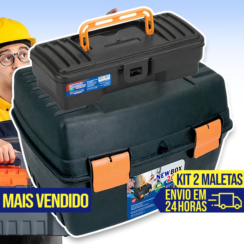 Kit 2 Maletas de Ferramentas Caixa de Ferramenta Maleta Grande Reforçada Tática Organizador