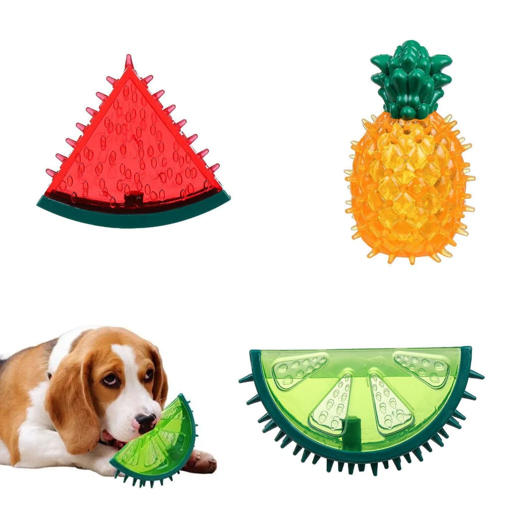 Brinquedo Mordedor Borracha Apito Cães Gatos Frutas