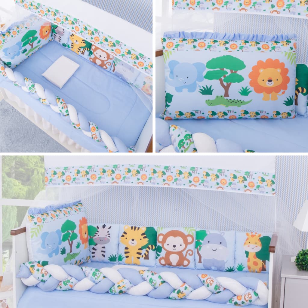 Kit Protetor de Berço Americano Conjunto Enxoval 13 Peças Trança Lateral Bebê Recem Nascido Menino e Menina