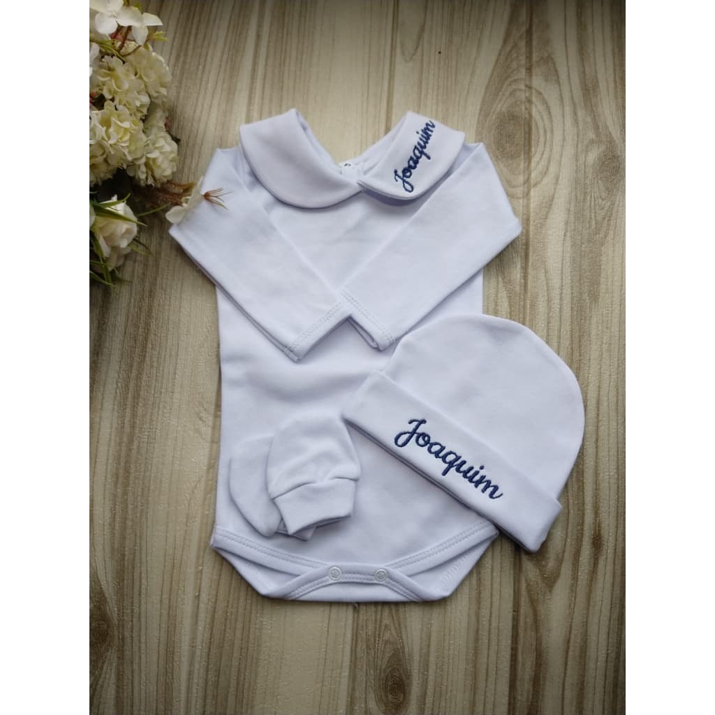 Kit 3 peças  maternidade body + touca  + luvas Personalizada bebê menino menina