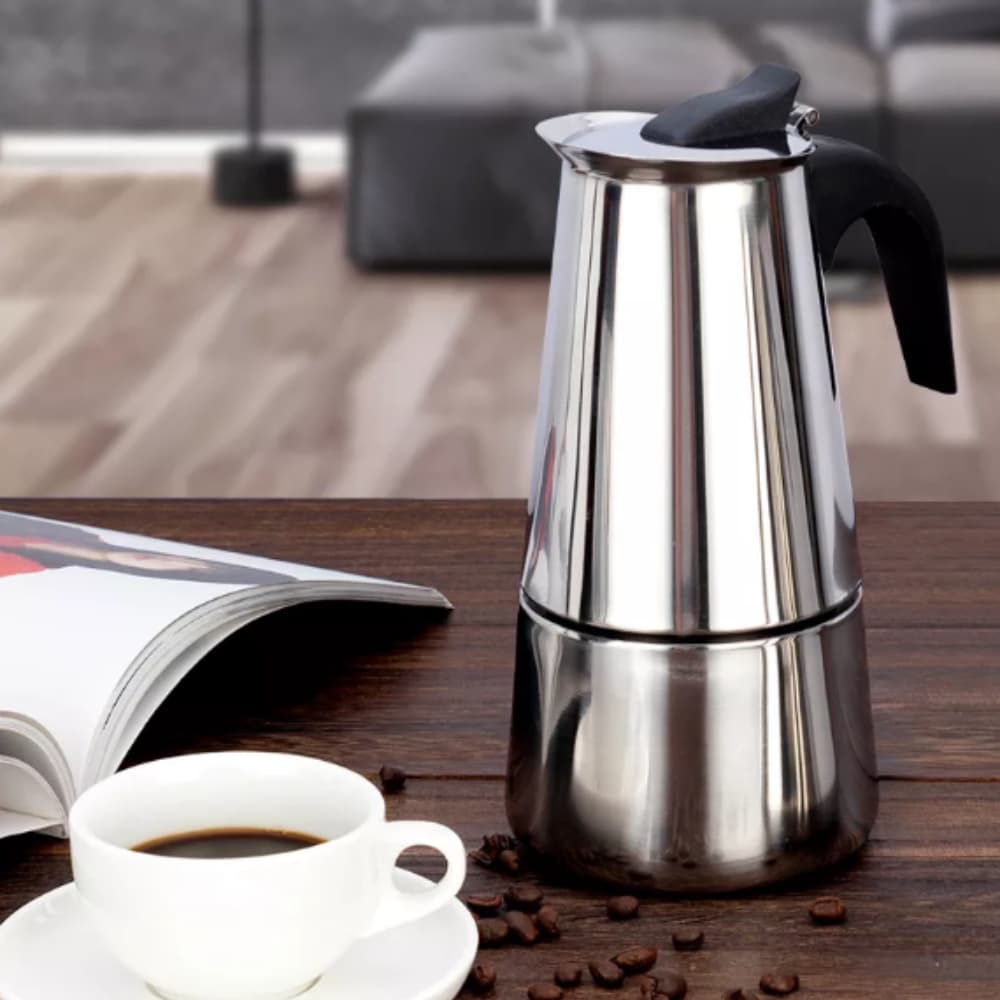 Cafeteira Expresso Tipo Italiana Luxo Inox 9 Xicaras Compatível com Fogão de Indução