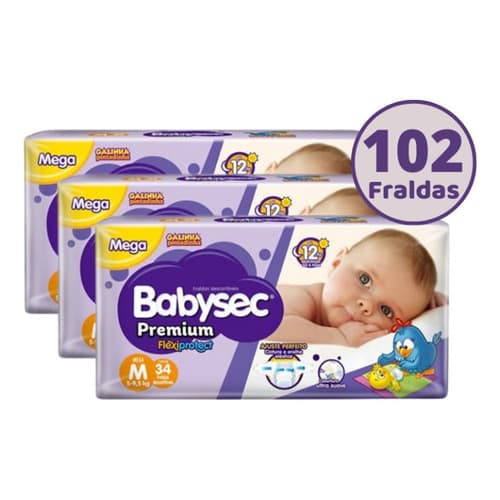 Kit 3 Fralda Babysec Premium M Galinha Pintadinha Mega M 102 Unidades + Presente