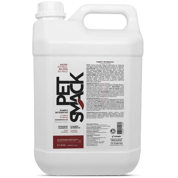 Pet Smack Shampoo Intensivo 5L Limpeza Profunda para Cães e Gatos Centagro