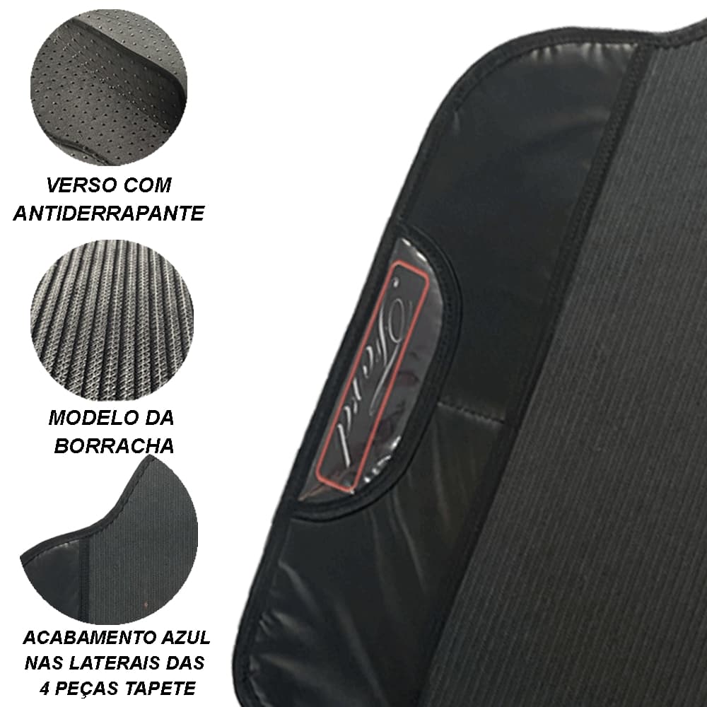 TAPETE DE CARRO AUTOMOTIVO UNIVERSAL EMBORRACHADO FORD FIESTA KA ECOSPORT FOCUS DEL REY BELINA COM NOME DA MONTADORA NA LATERAL DO TAPETE MOTORISTA
