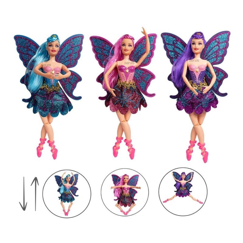 Boneca Fada Bailarina Articulada com Asas e Escova