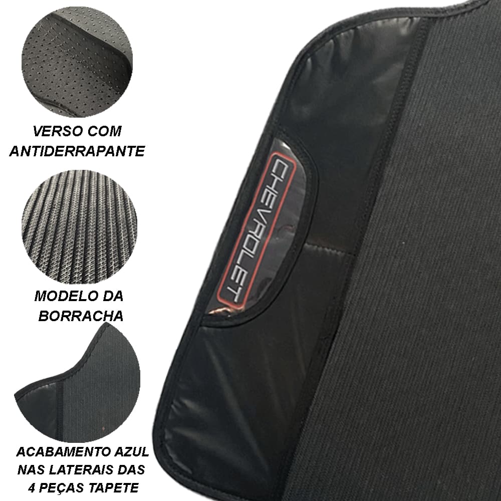 TAPETE DE CARRO AUTOMOTIVO UNIVERSAL EMBORRACHADO COMO NOME EMBLEMA LOGO PERSONALIZADO CHEVROLET GM CORSA CELTA ONIX PRISMA MONZA KADETT AGILE CLASSIC COM NOME DA MONTADORA NA LATERAL DO TAPETE MOTORISTA