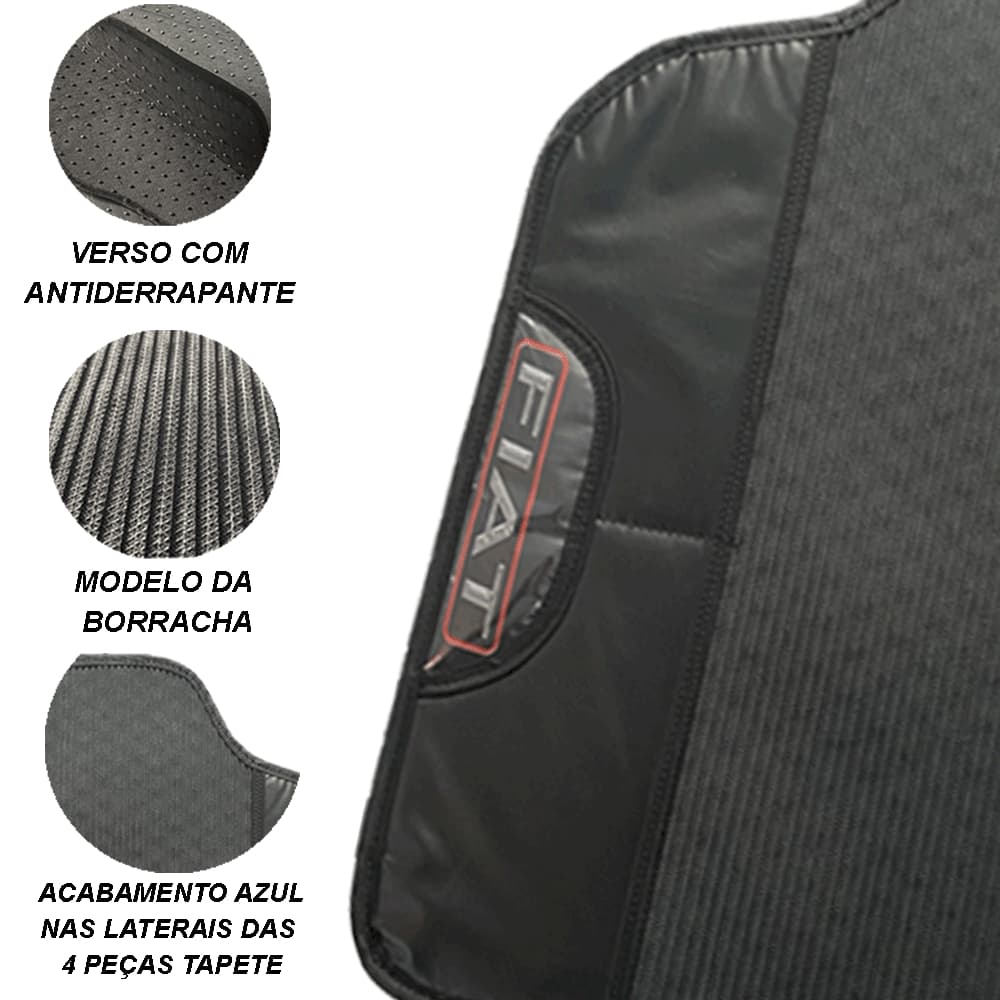 TAPETE DE CARRO AUTOMOTIVO UNIVERSAL EMBORRACHADO COM 2 LOGO EMBLEMA NOME PEROSNALIZADO FIAT  UNO PALIO SIENA ARGO CRONOS WEEKEND PUNTO BRAVO COM NOME DA MONTADORA NA LATERAL DO TAPETE MOTORISTA