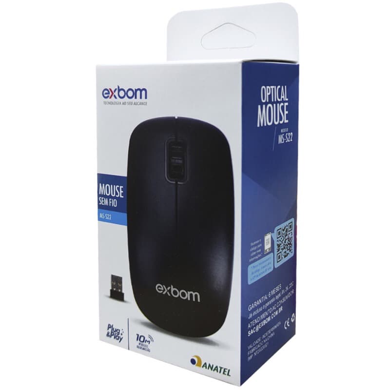 Mouse Sem Fio Qualidade 2.4 Ghz USB Preto MS-S22 Exbom