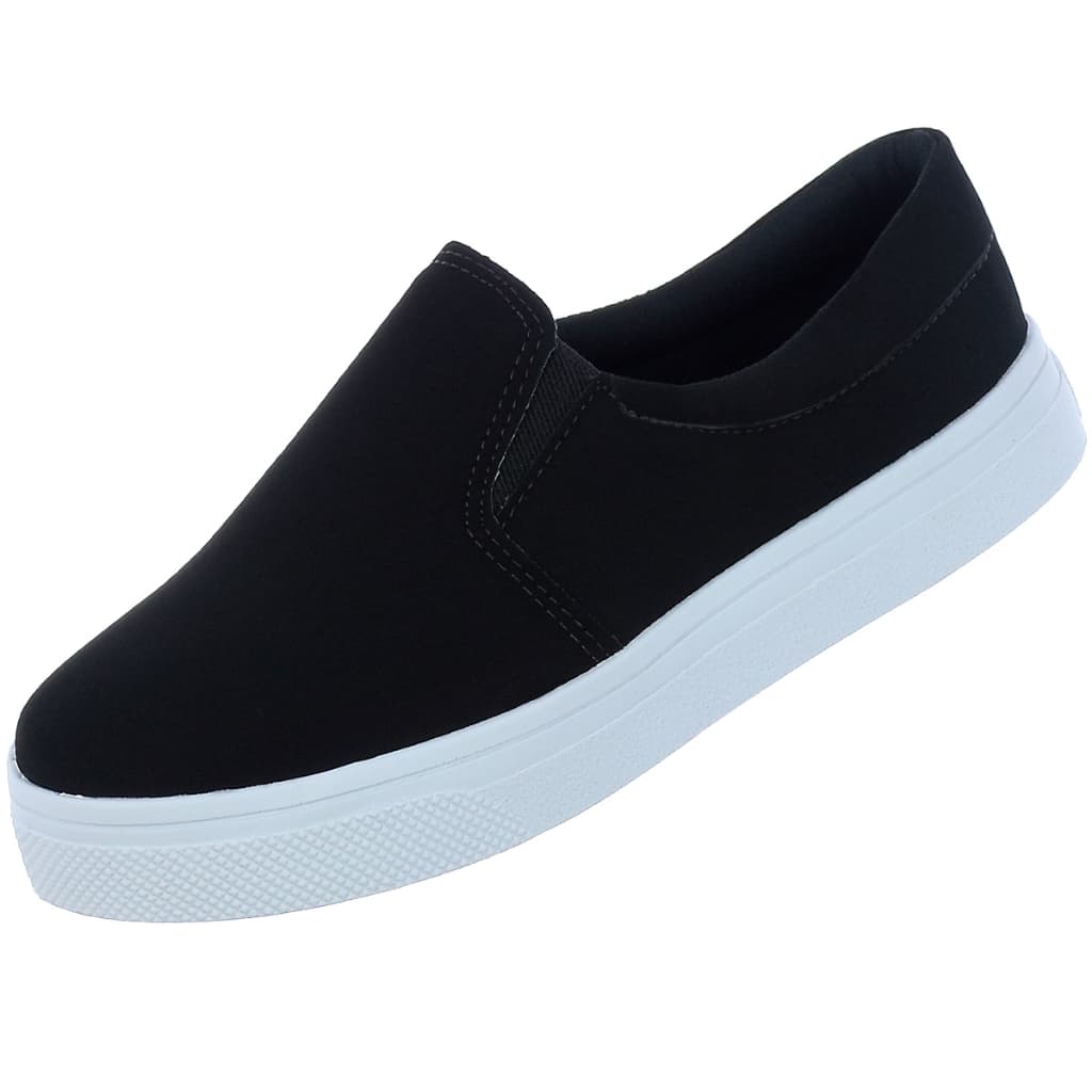Tênis Feminino Slip on Calce Facil Liso Donatella Shoes Confortavel Macio Camurça Preto