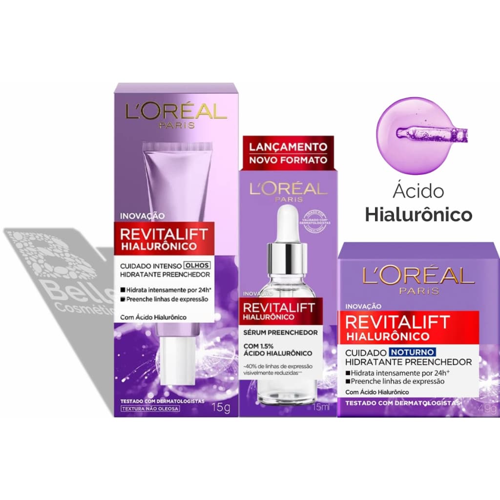 Revitalift Hialurônico Sérum 15ml Olhos 15g e Creme Anti-idade Noturno 49g - L`oréal Paris