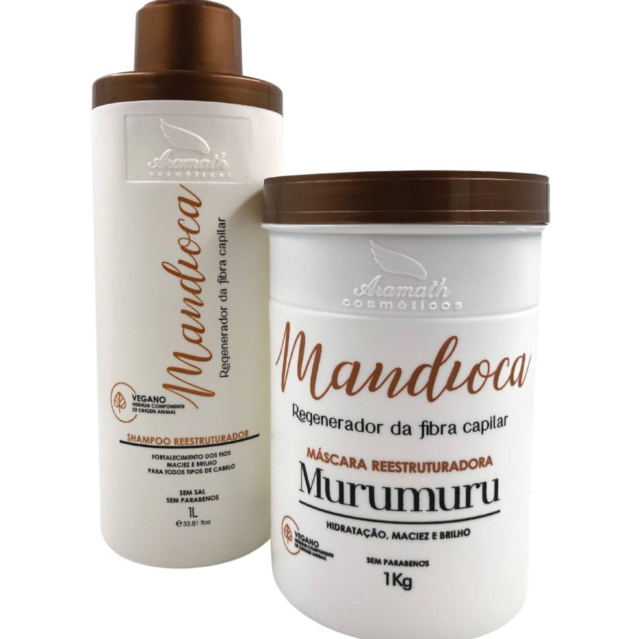 Shampoo Hidratante + Máscara De Hidratação Mandioca 2 x1000 Cada Profissional Aramath Cosméticos