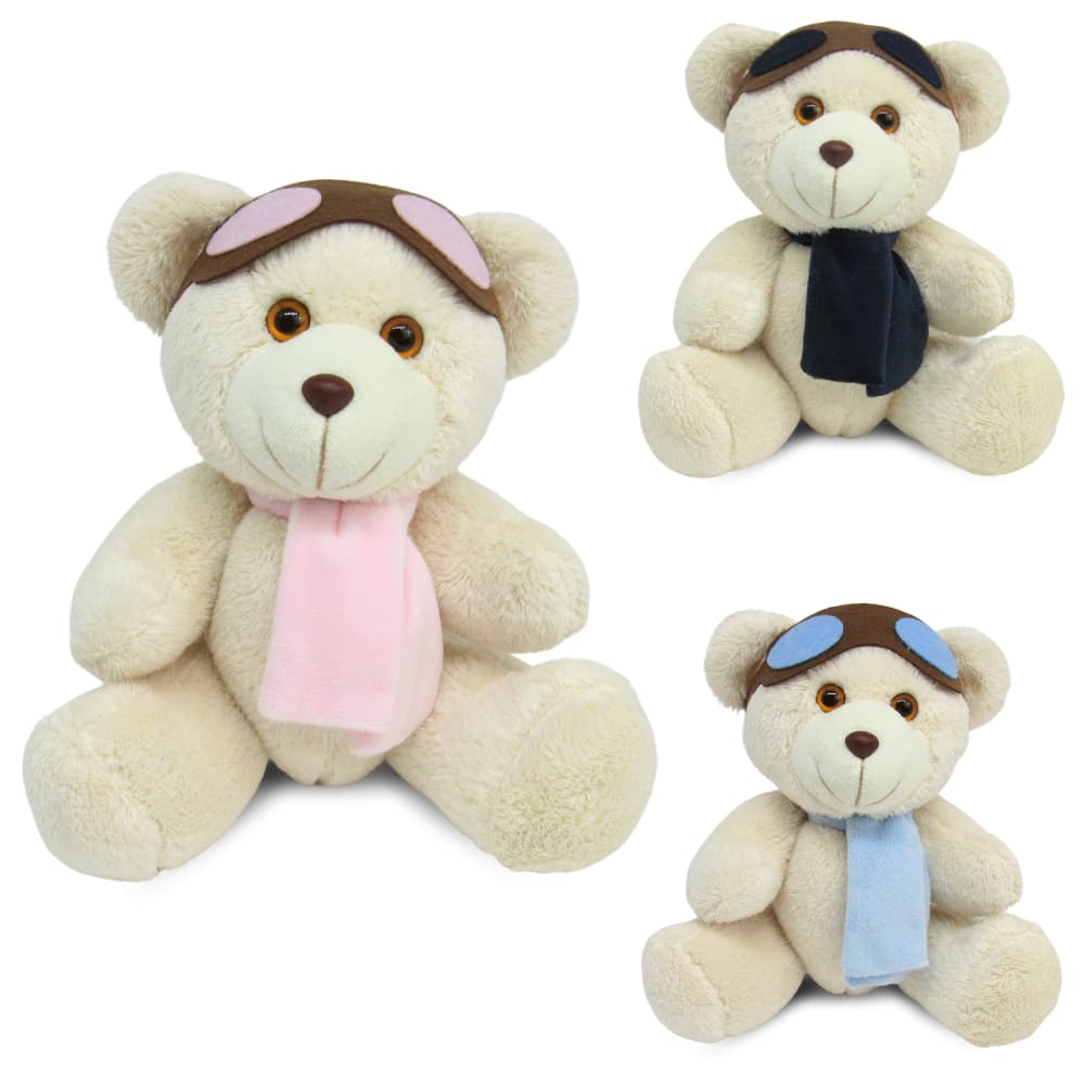 Urso Ursinho De Pelúcia Articulado 25cm Aviador Para Decoração Infantil Quarto Bebê