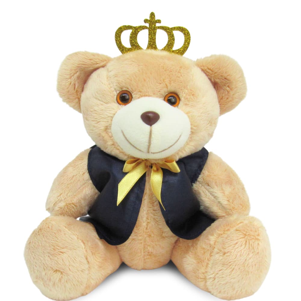 Urso De Pelúcia Articulado Realeza 25cm Sentado Para Decoração Infantil Quarto Bebê
