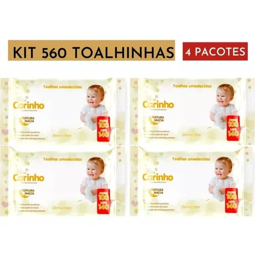 Kit 560 Toalhas Umedecidas Meu Carinho Lencinho Lenços Bebê