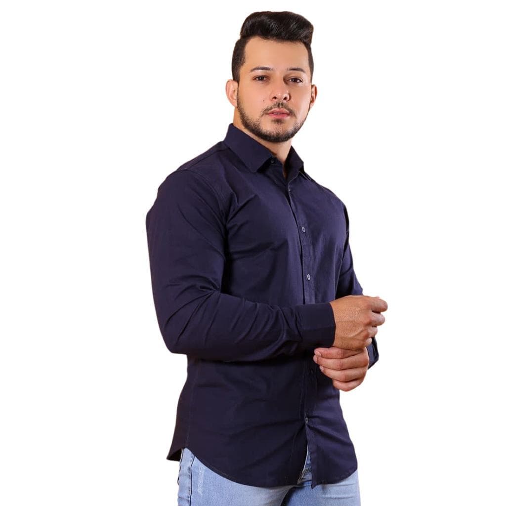 Camisa Masculina  Social Manga Longa Slim Algodão e Elastano Promoção