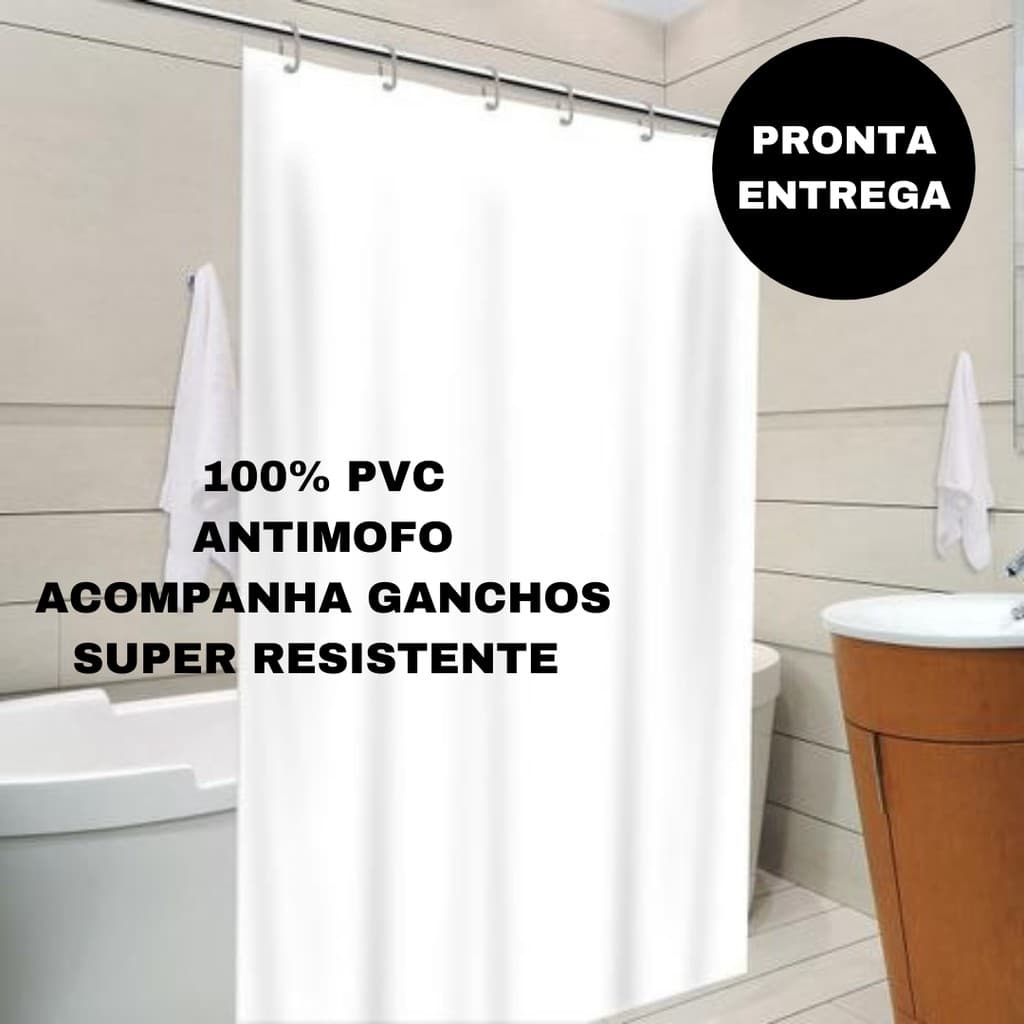 Cortina Box Banheiro Antimofo 1,80 X 2,00 100%pvc Transparente/Branca/Bege/Azul bebê