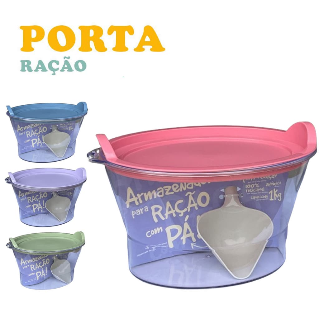 Pote Armazenador De Ração Com Pá e capacidade de 1kg - para Cachorro Gato e outros animais domésticos