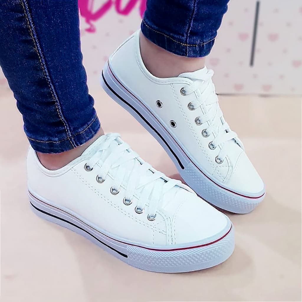 Tênis casual feminino Branco com sola Branca l Lindo e Confortável sapato sapatênis