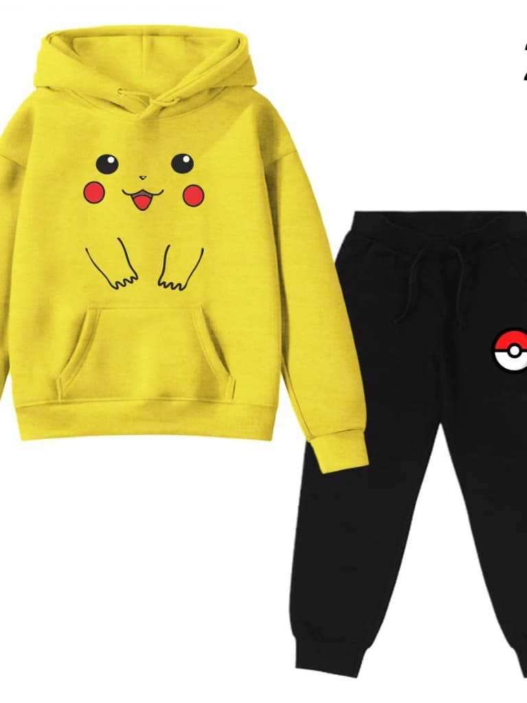 Kit Conjunto Infantil Blusa Moletom e Calça Moletom Po-ke-mon Pi-ca-chu  - Envio Imediato