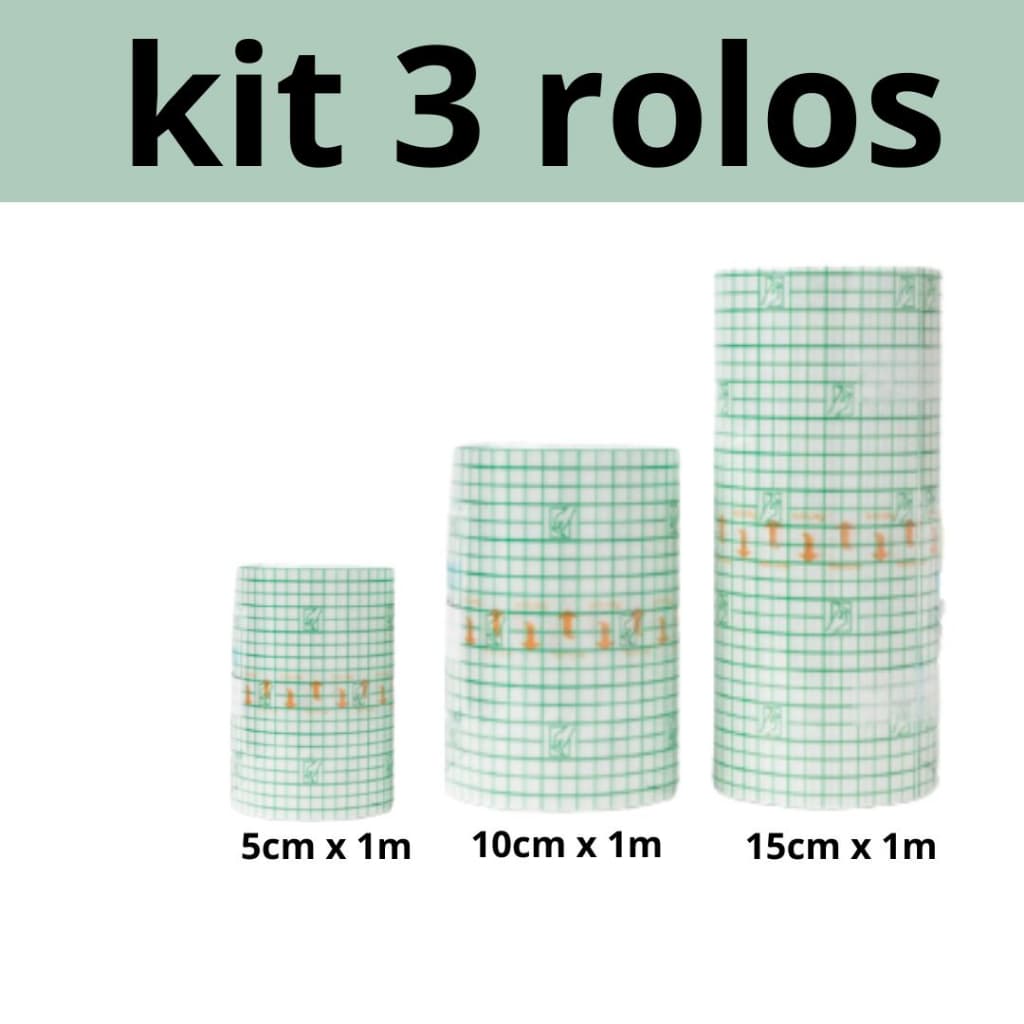 Kit 3 Rolos Curativo Protetor De Pele Filme Transparente 15cm x 1m /10cm x 1m / 5cm x 1m Vital Derme
