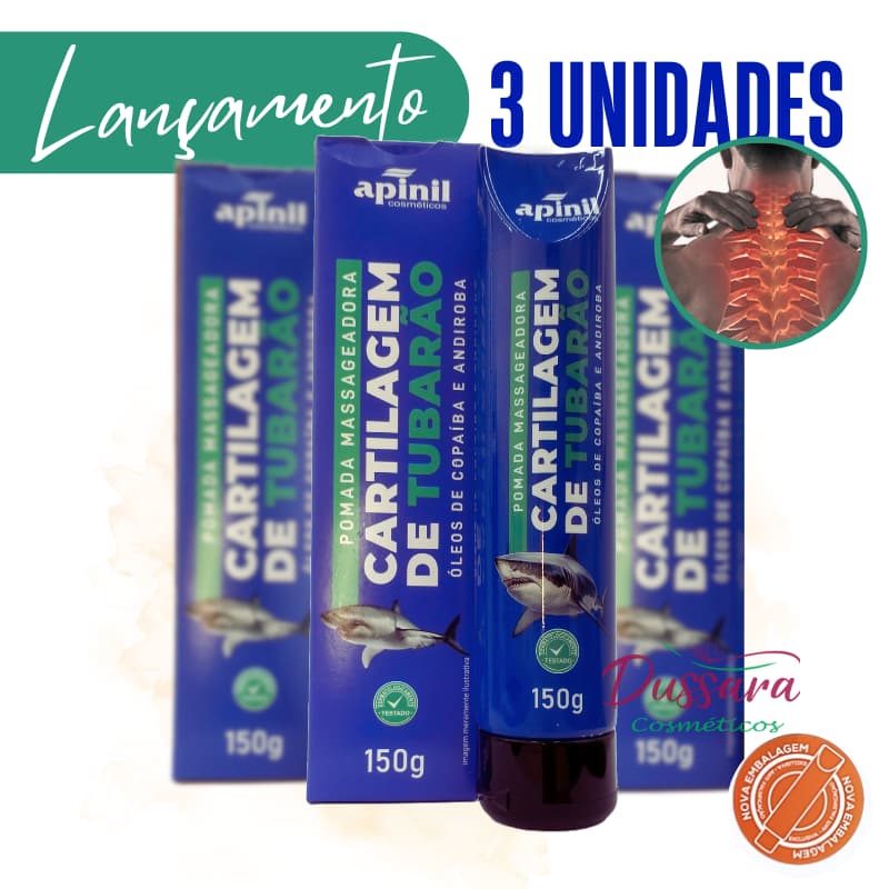 Kit 3 Pomada Massageadora Cartilagem de Tubarão 150g Apinil
