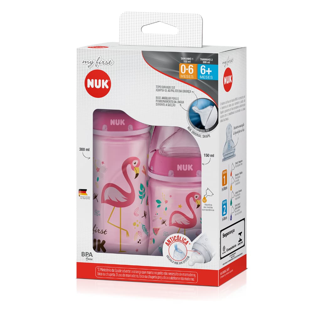 Kit 2 Mamadeiras Air System Nuk First Choice - Nutrição e Conforto para o Crescimento Saudável do Seu Bebê - Kit 2 Mamadeiras Nuk My First Choice Air System Livre Free BPA  Nutrição