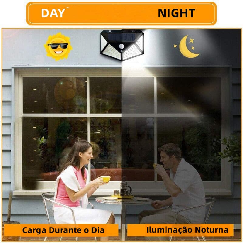 2 Luminária Solar 100 Led Com Sensor Para Jardim Externa Prova D'água Luz Led Solar Lâmpada refletor para jardim
