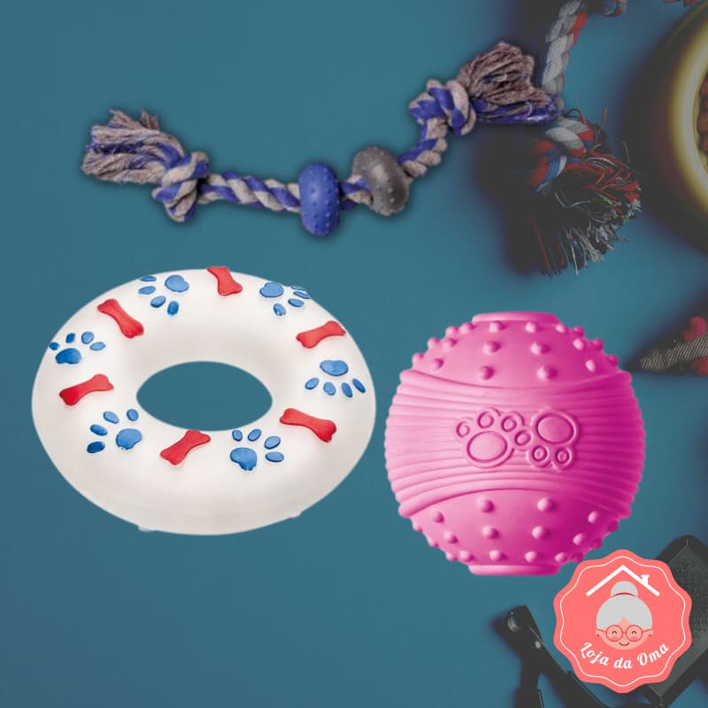 Brinquedos pet Sanremo diversos - brinquedo cachorro/ bolinha de petisco / corda cachorro / rosquinha borracha