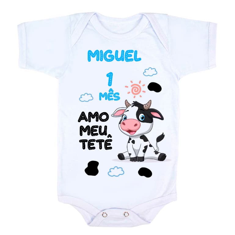Body bebê menina e menino vaquinha amo tetê personalizado bezerrinho