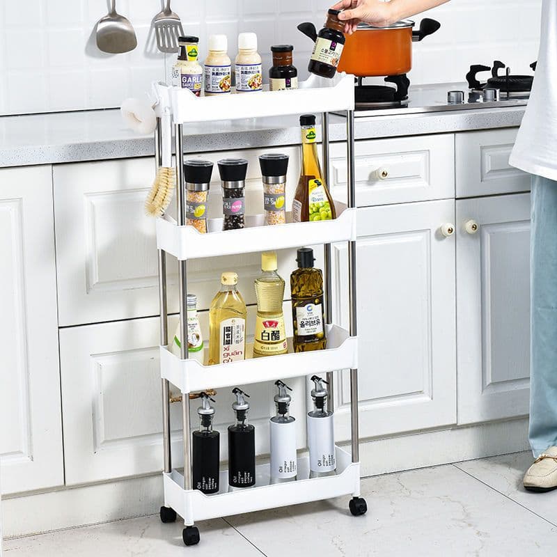 Armário Carrinho Organizador Multiuso Com  4 Camadas  Com  Rodinhas Cozinha Banheiro Quarto Lavanderia Branco