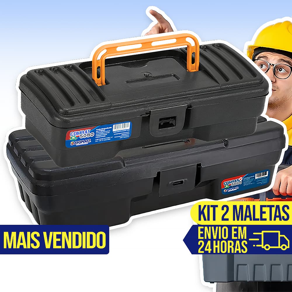 Kit 2 Maleta Caixa de Ferramentas 5080 / 5060 Plástica Completa Organizadora Resistente Eletricistas Completa Pesca Serra Mármore Durável Caixa Makita Reforçada