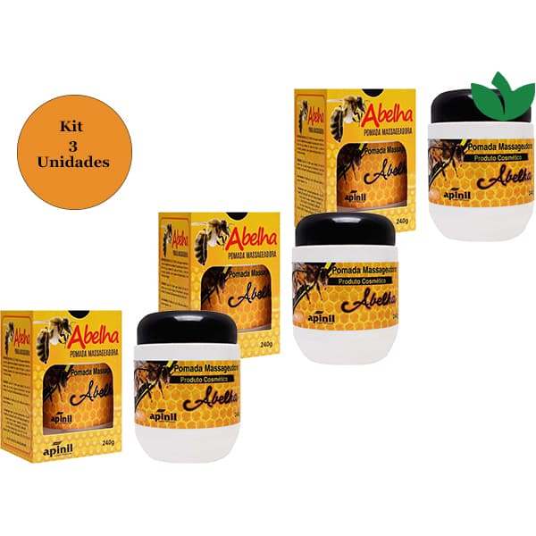 Kit 3 Unidades Pomada Massageadora Abelha 240g Apinil