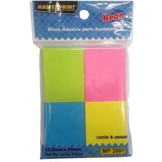 Bloco Adesivo para Anotações 400 Folhas 4 cores Neon Masterprint