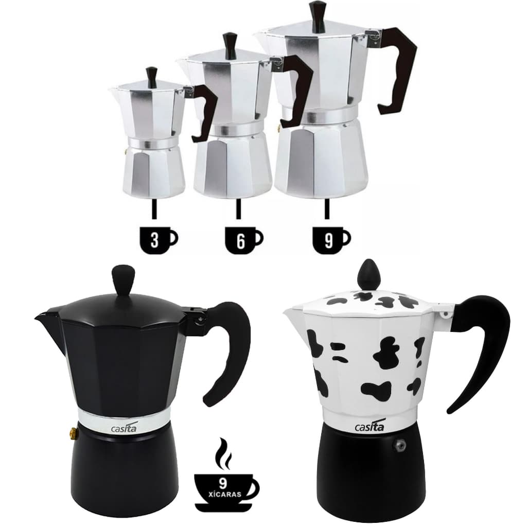 Cafeteira Italiana de Alumínio Café Expresso 3, 6 e 9 Xícaras Aço e 12