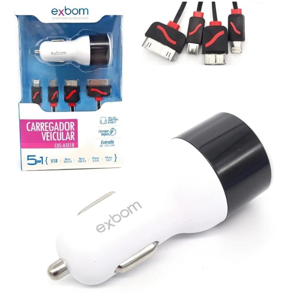 Carregador Veicular 5 em 1 turbo EXBOM CUS-A5E1B