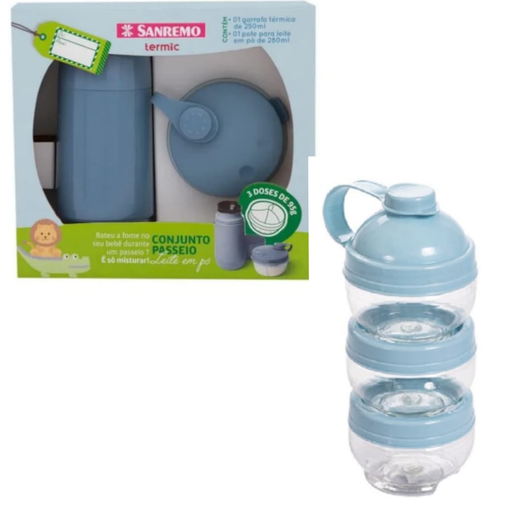 Conj Garrafa Térmica 250ml Infantil E Pote P/ Leite Em Pó+ DOSADOR DE LEITE EM PO REF 84