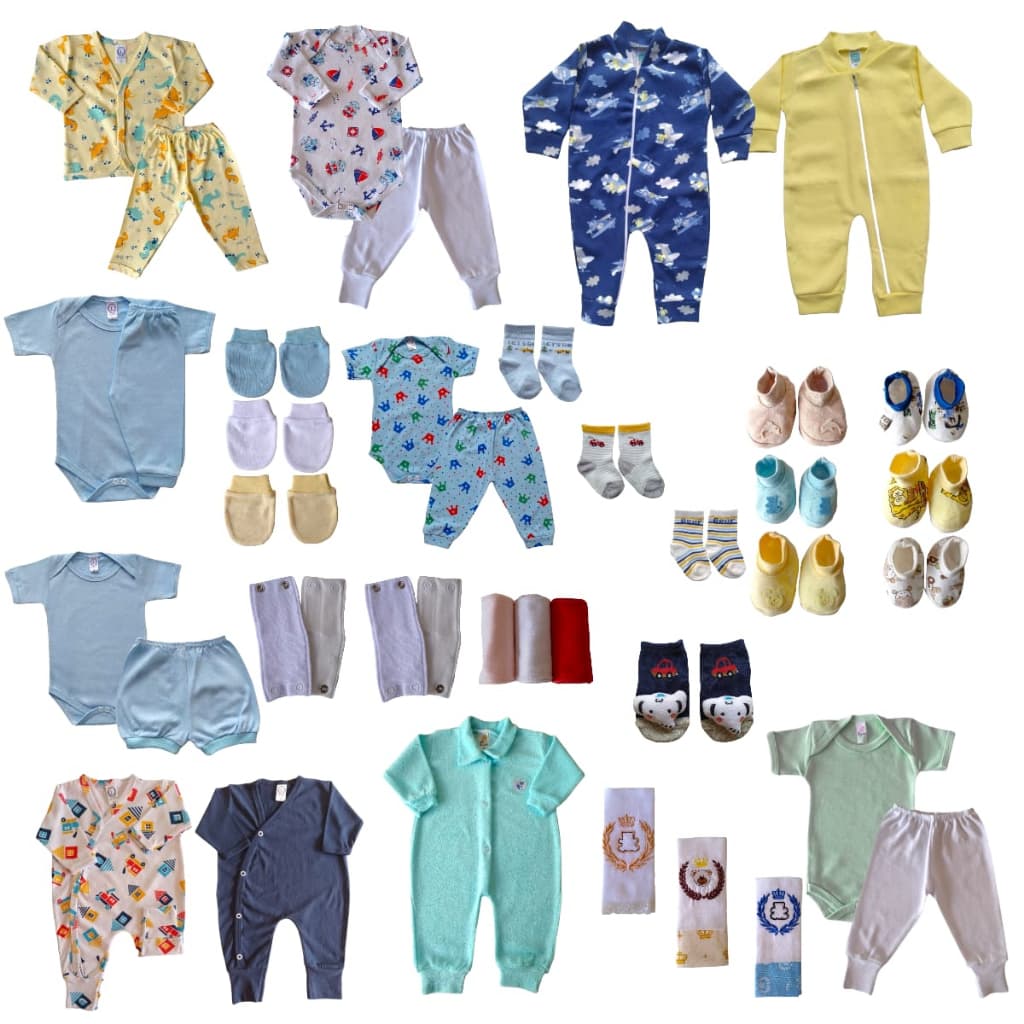 Kit 40 Peças - Bebê Body Calça Macacão Zíper Casaco Roupa de Bebê Enxoval Barato