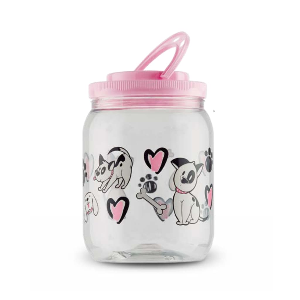 Pote Ração Armazenador 1,7L Rosa Petisco Fêmea Porta Guarda Ração Com Alça Gato Cachorro Contêiner Dispenser Pet Tampa