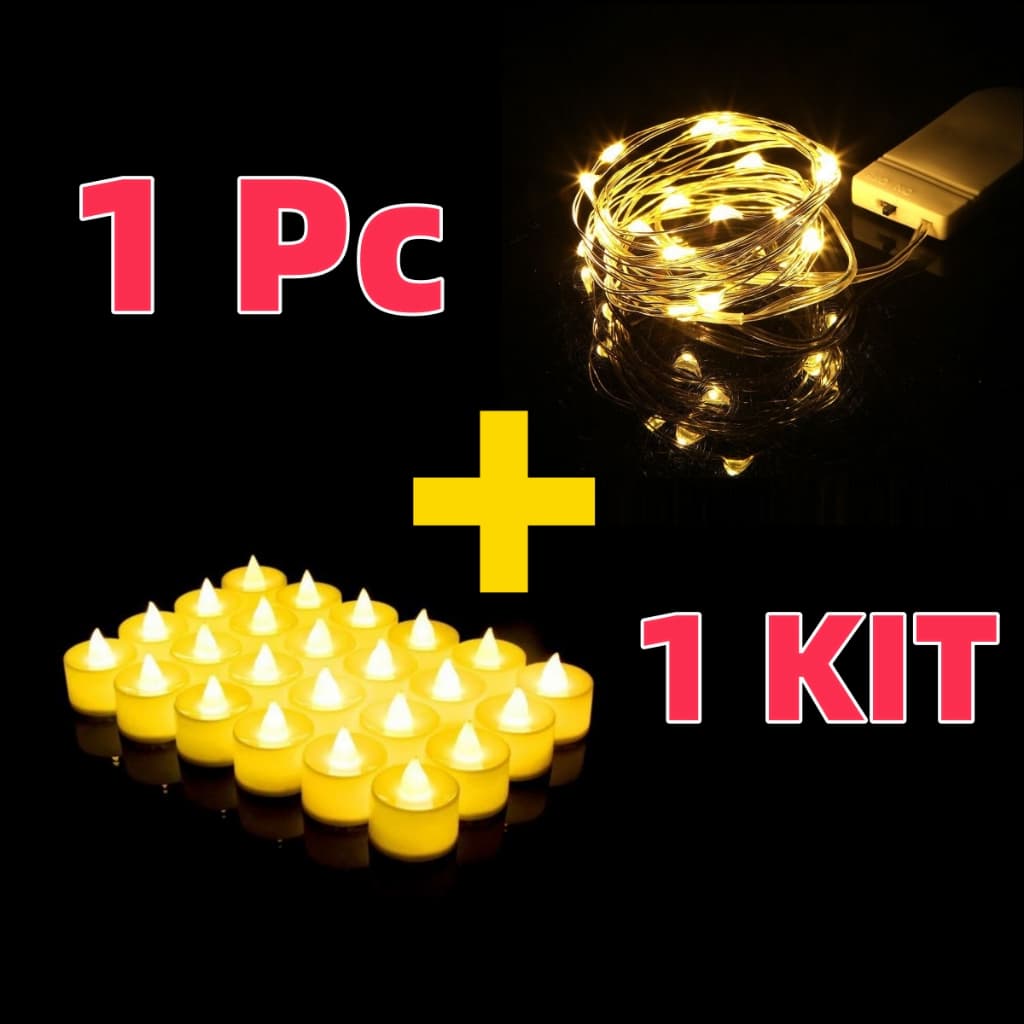1  Pc Led Usb Mini Fada De Fio De Cobre Luzes De Natal Festa ＋ 1 Peças Luminária Vela De Led Cilíndrica Chama Realista Decorativa