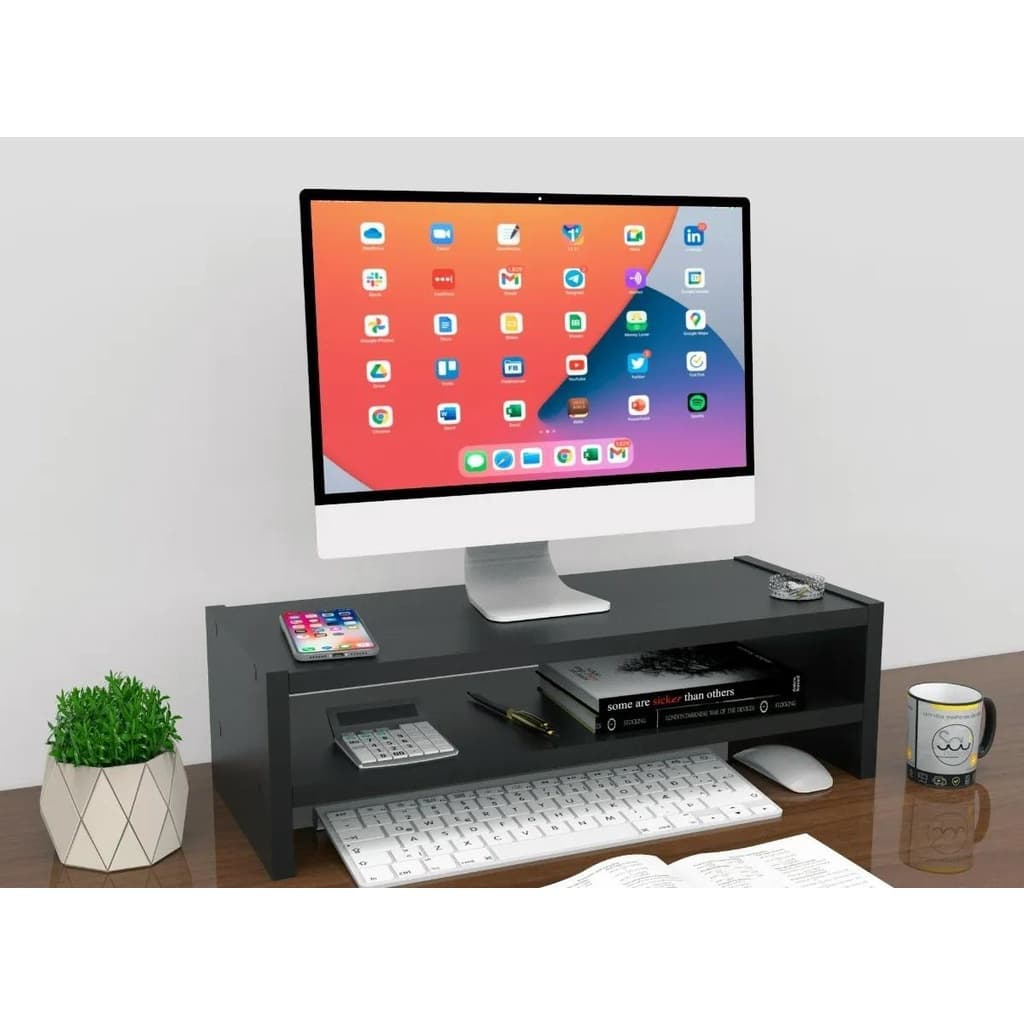 Suporte para Monitor MDF 53cm  Duplo Mesa Notebook Tv Home Office Base Jogos Casa Decoração Gamer