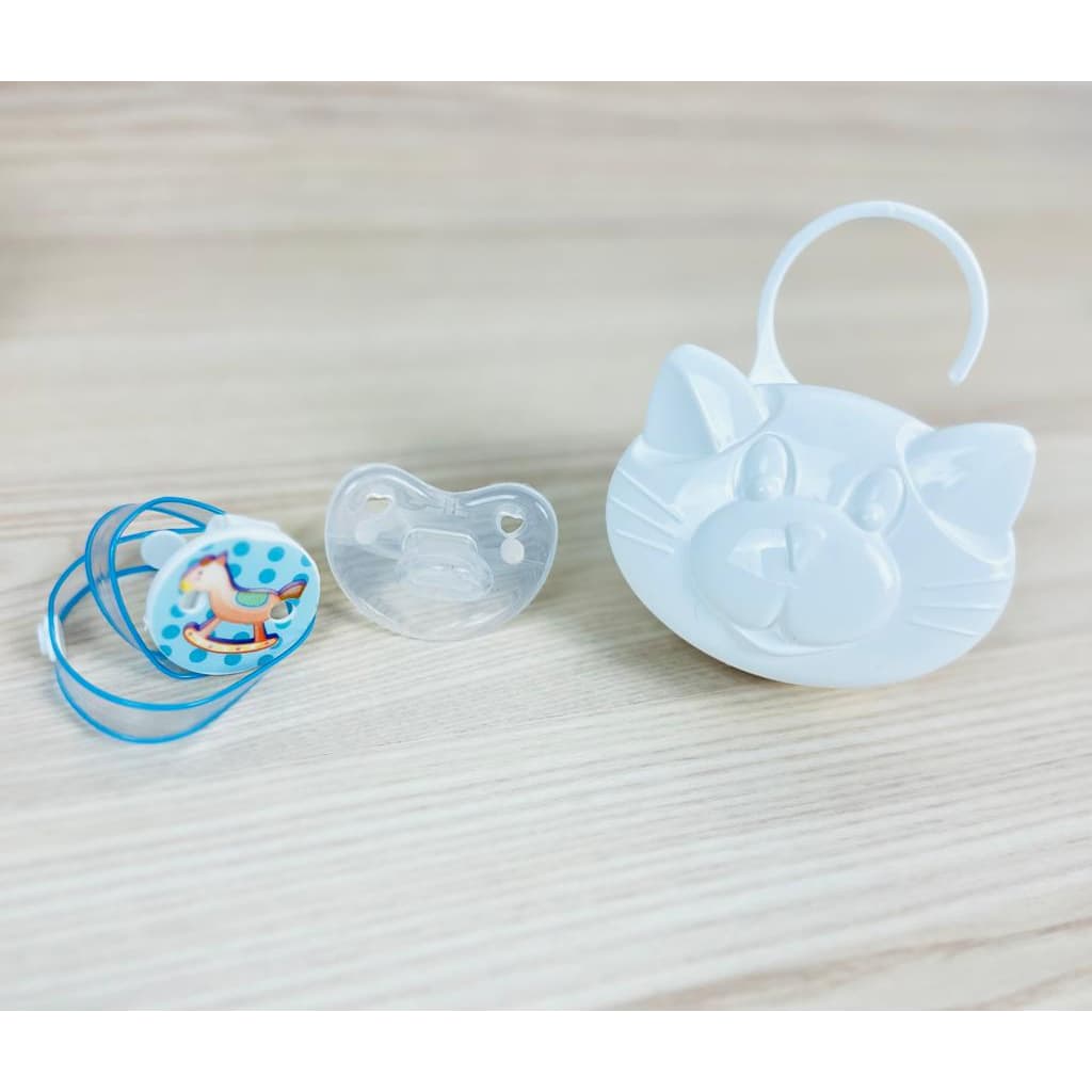 Kit 3 Peças Chupeta 100% Silicone + Prendedor de Chupeta + Porta Chupeta