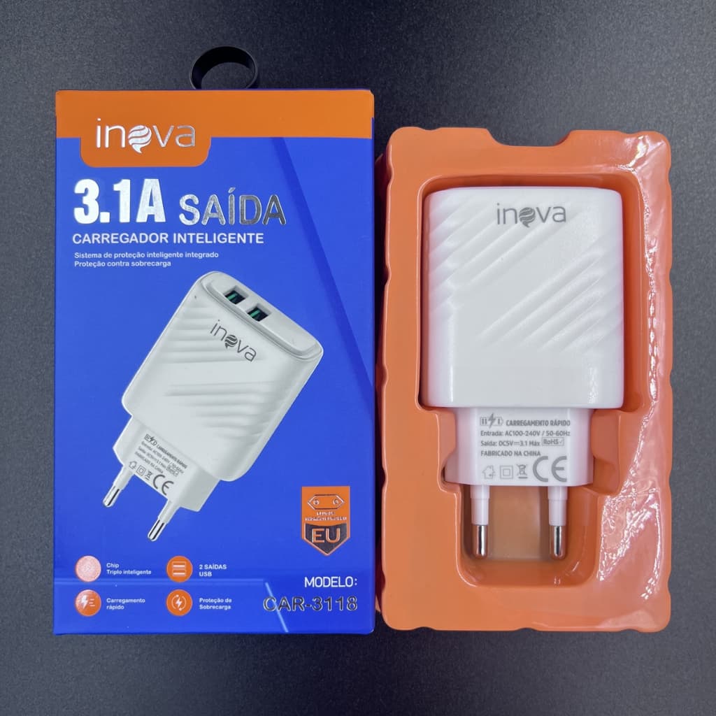 4pcs Carregador Celular 2 Entradas USB Fonte Tomada 3.1A Rápida INOVA Aacado