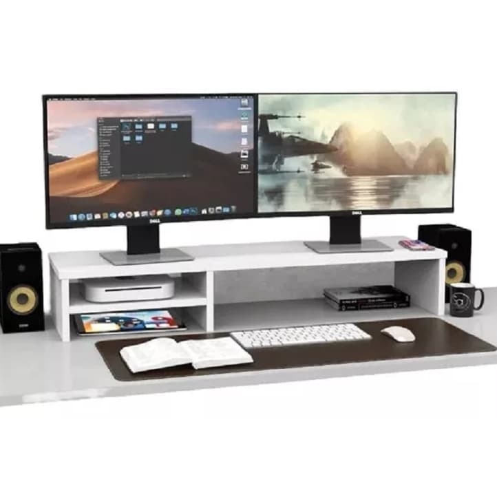 Suporte Dois Monitores Mesa MDF PC Base Notebook Computador Gamer