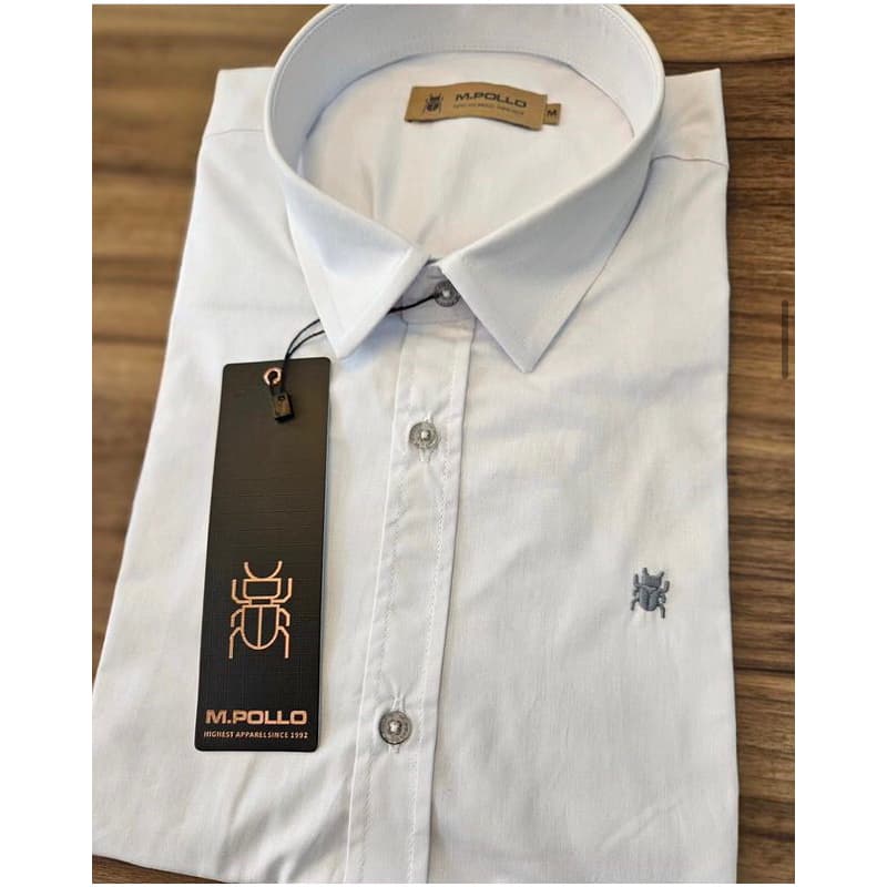 CAMISA SOCIAL MASCULINA MODELO SLIM FIT MANGA LONGA COR BRANCA LISA ADULTO MARCA M.POLLO