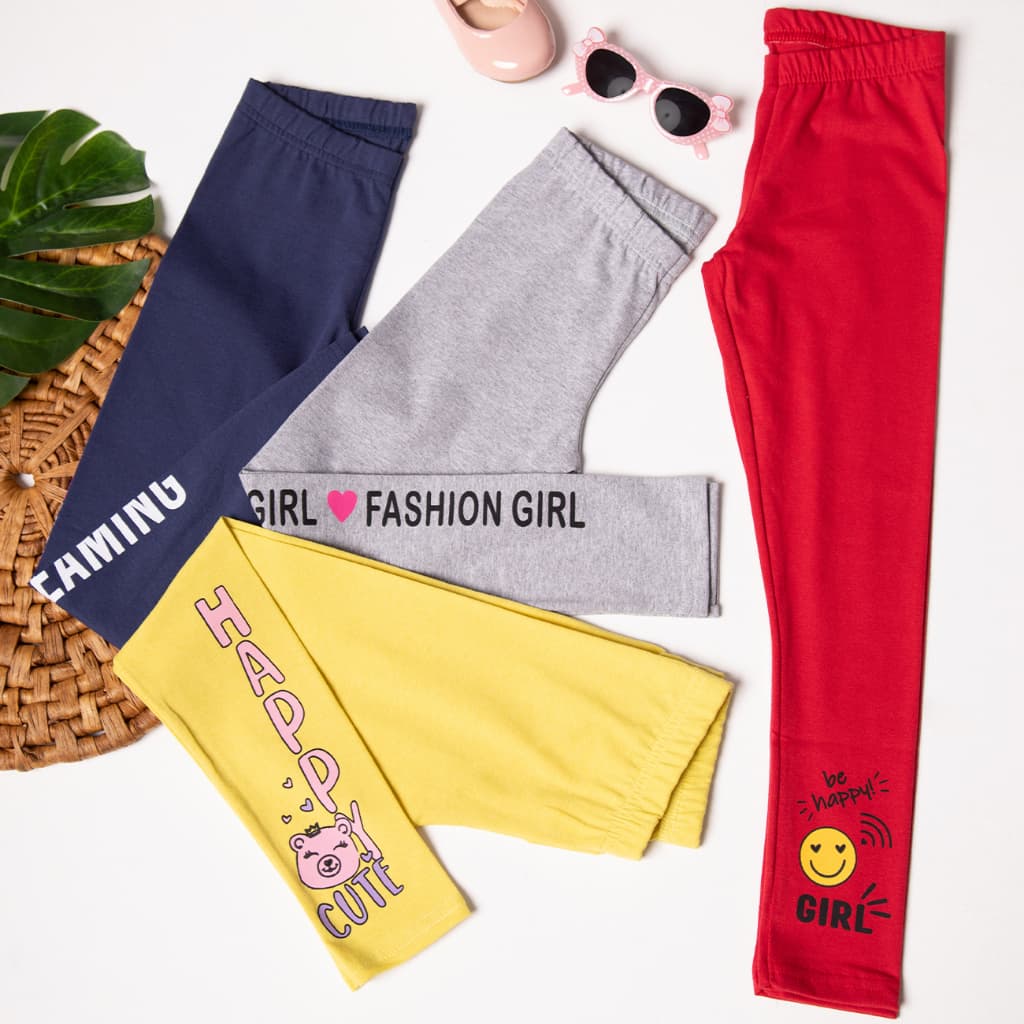 Kit de 4 Calças Leggings de Cotton Cores Sortidas para Meninas Tamanho 2 ao 10 Roupa Infantil Menina Bebê