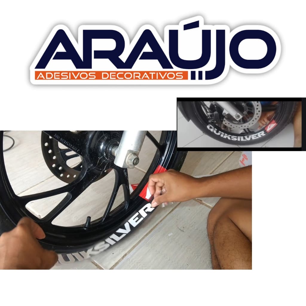 Adesivo Quiksilver Roda de Moto 34 cm x 4 cm, Adesivo Quiksilver para roda de moto Kit 4 Unidades e 8 Unidades